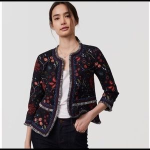LOFT embroidered floral strawberry jacket size 2